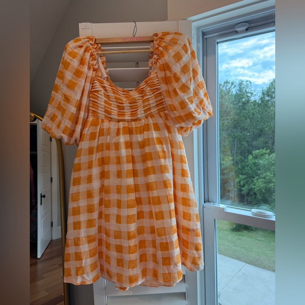 Orange Smocked Scoop Neck Sundress
